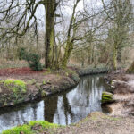 River Blackwater at Aldershot Park and Play Areas in Aldershot, Hampshire and Blackwater Valley Path Section 2 Pea Bridge to Shawfields